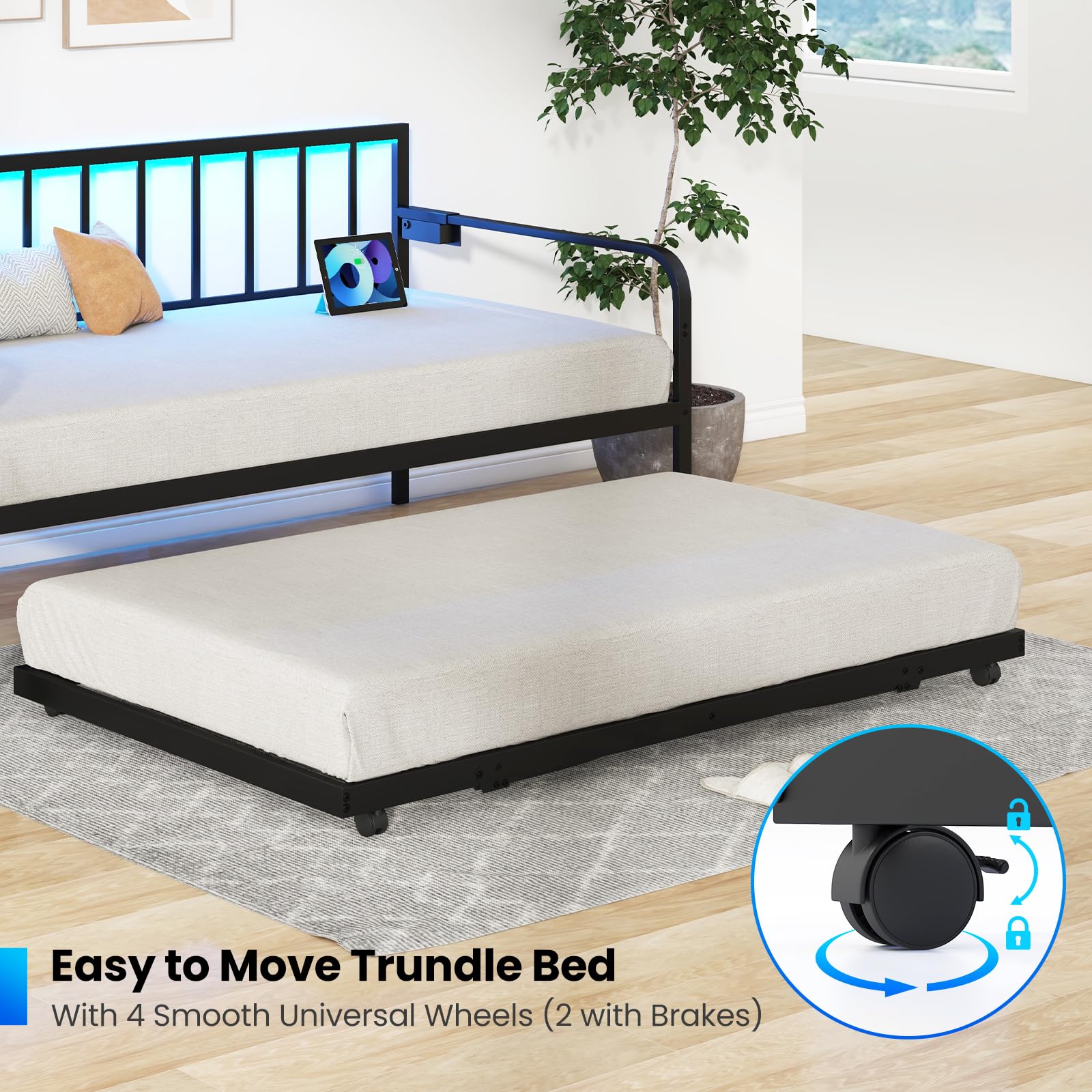 KOMFOTT Twin Metal Daybed with Pop Up Trundle