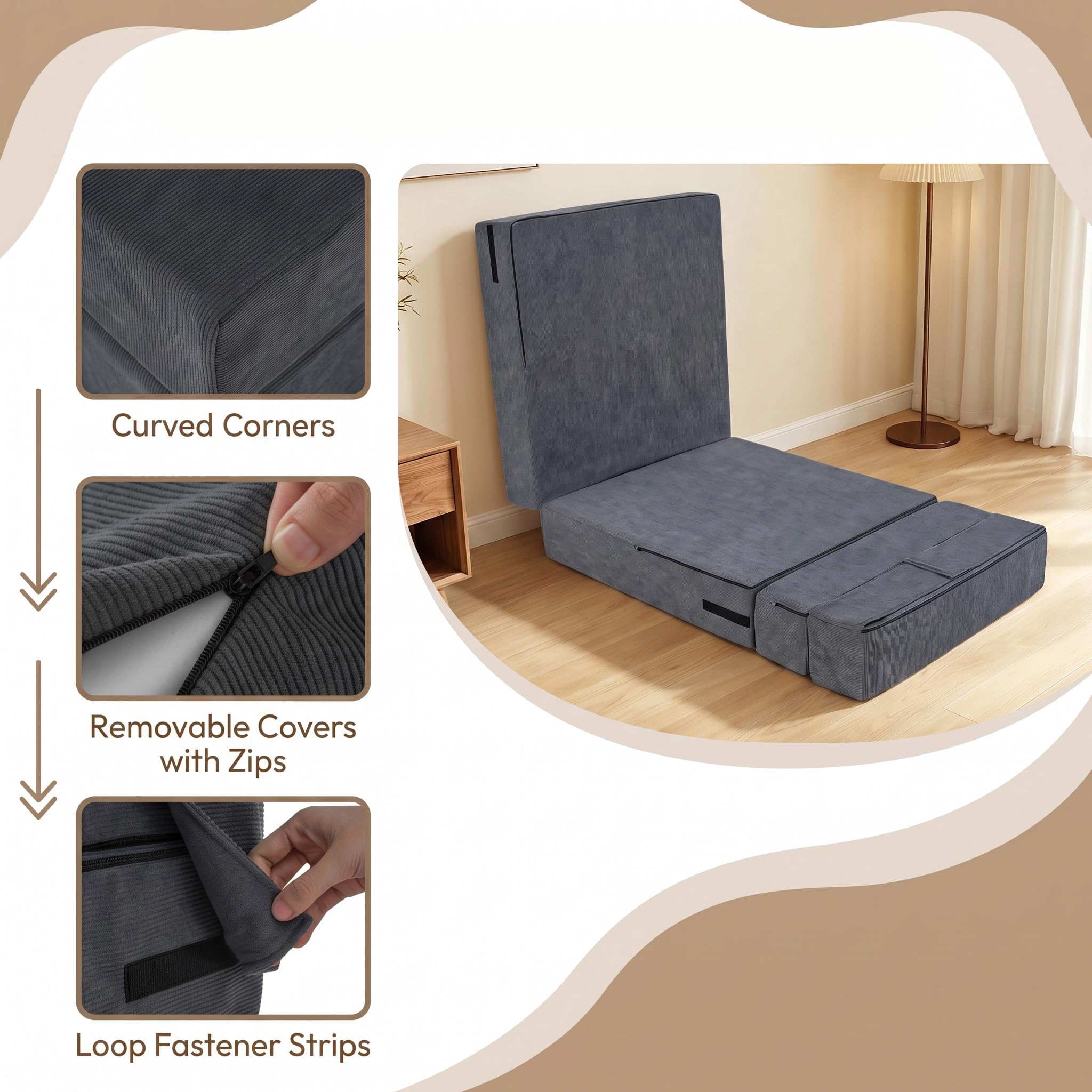 KOMFOTT Convertible Folding Sofa Bed 4-in-1 Fold Out Sleeper Chair