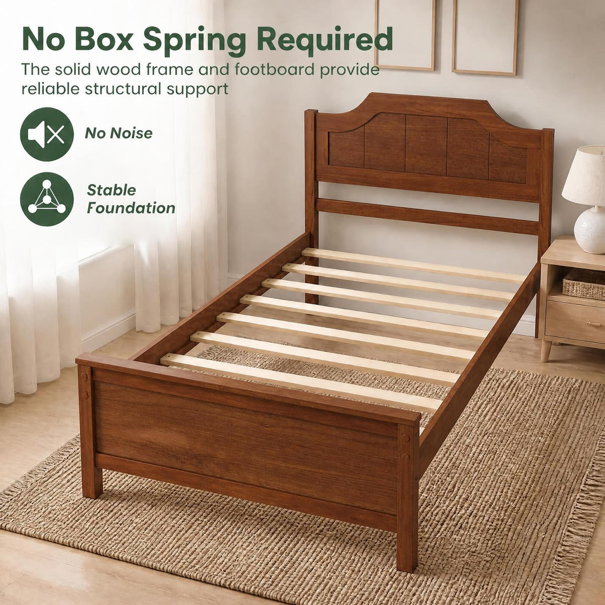 KOMFOTT Twin/Full/Queen/King Size Bed Frame with Headboard Wood Platform Bed