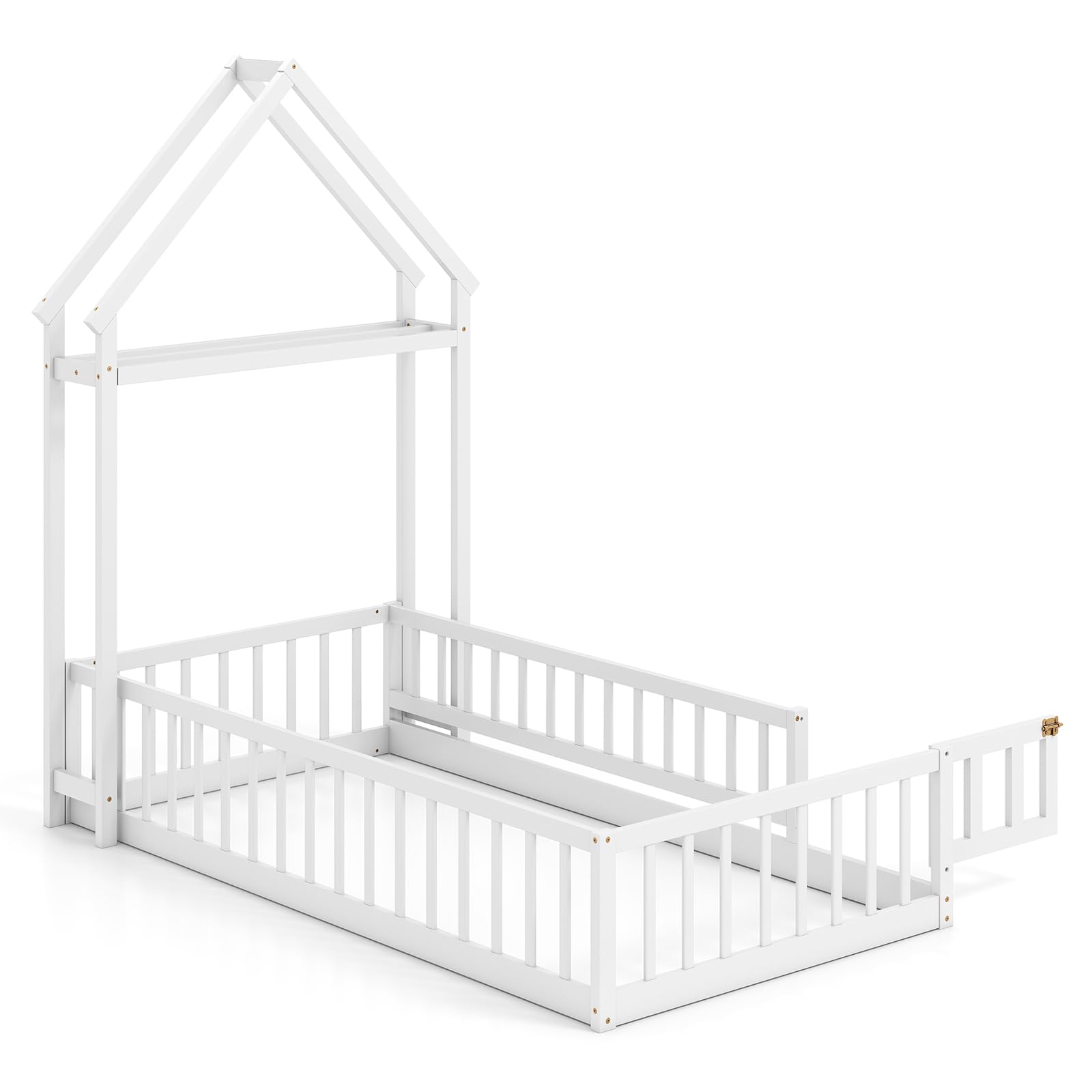 KOMFOTT Twin Size Floor Bed with House-Shaped Headboard（Twin with Headboard）