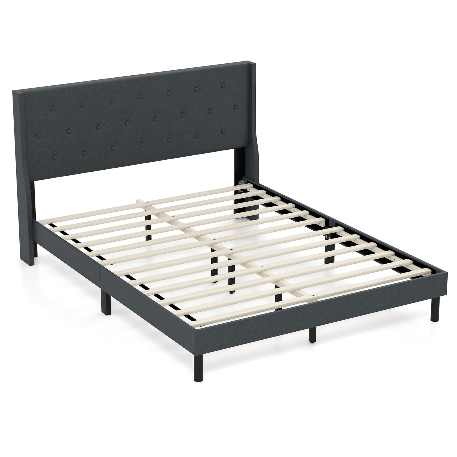 KOMFOTT Queen Size Linen Upholstered Bed Frame