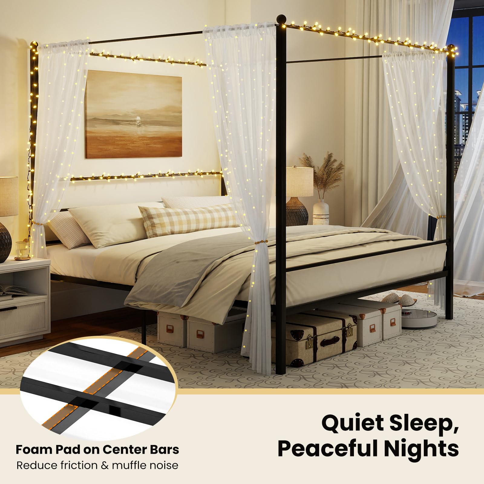 KOMFOTT Twin/Full/Queen/King Size Metal Canopy Bed Frame
