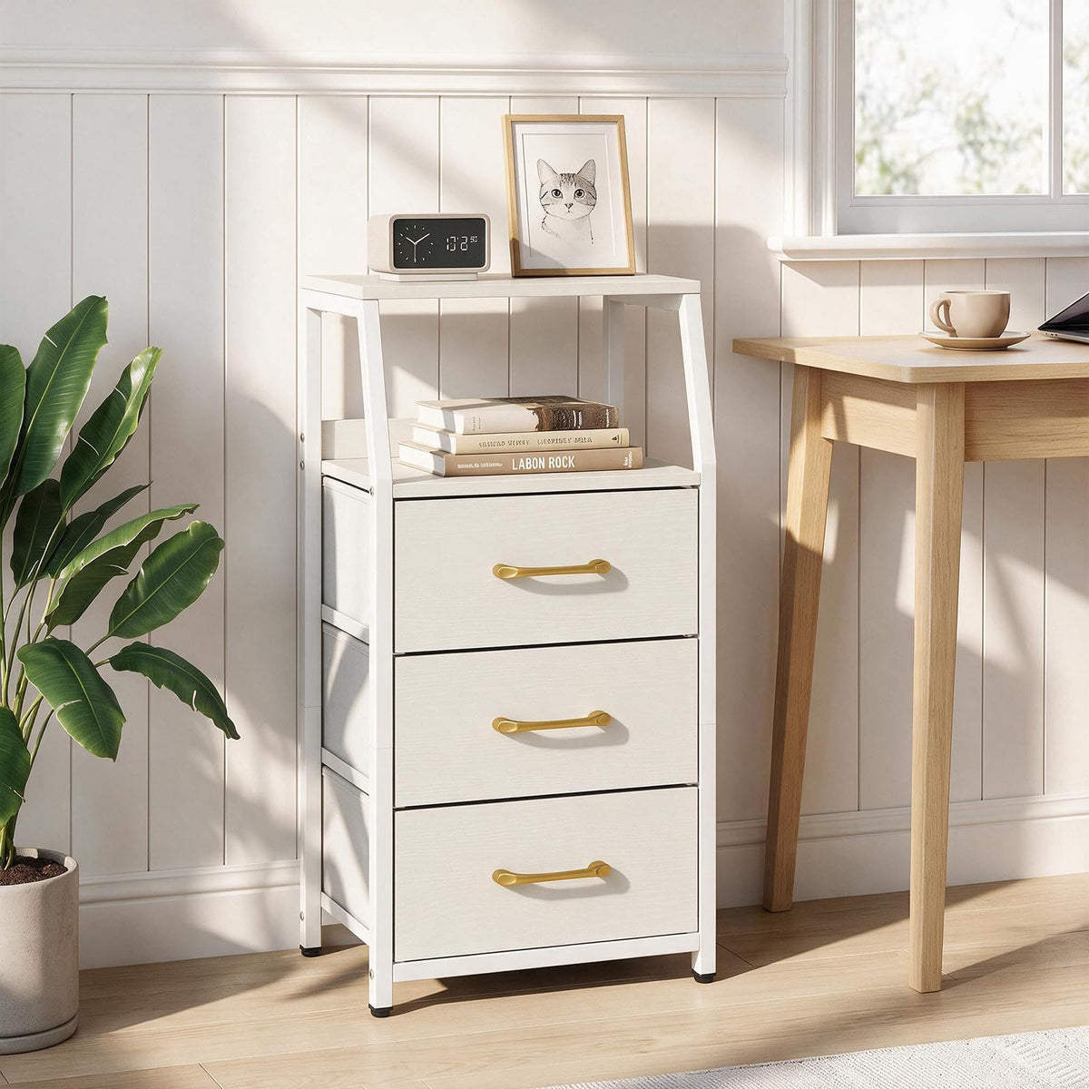 KOMFOTT Nightstand with 3/4 Fabric Drawers Tall Bedside Table(1/2)