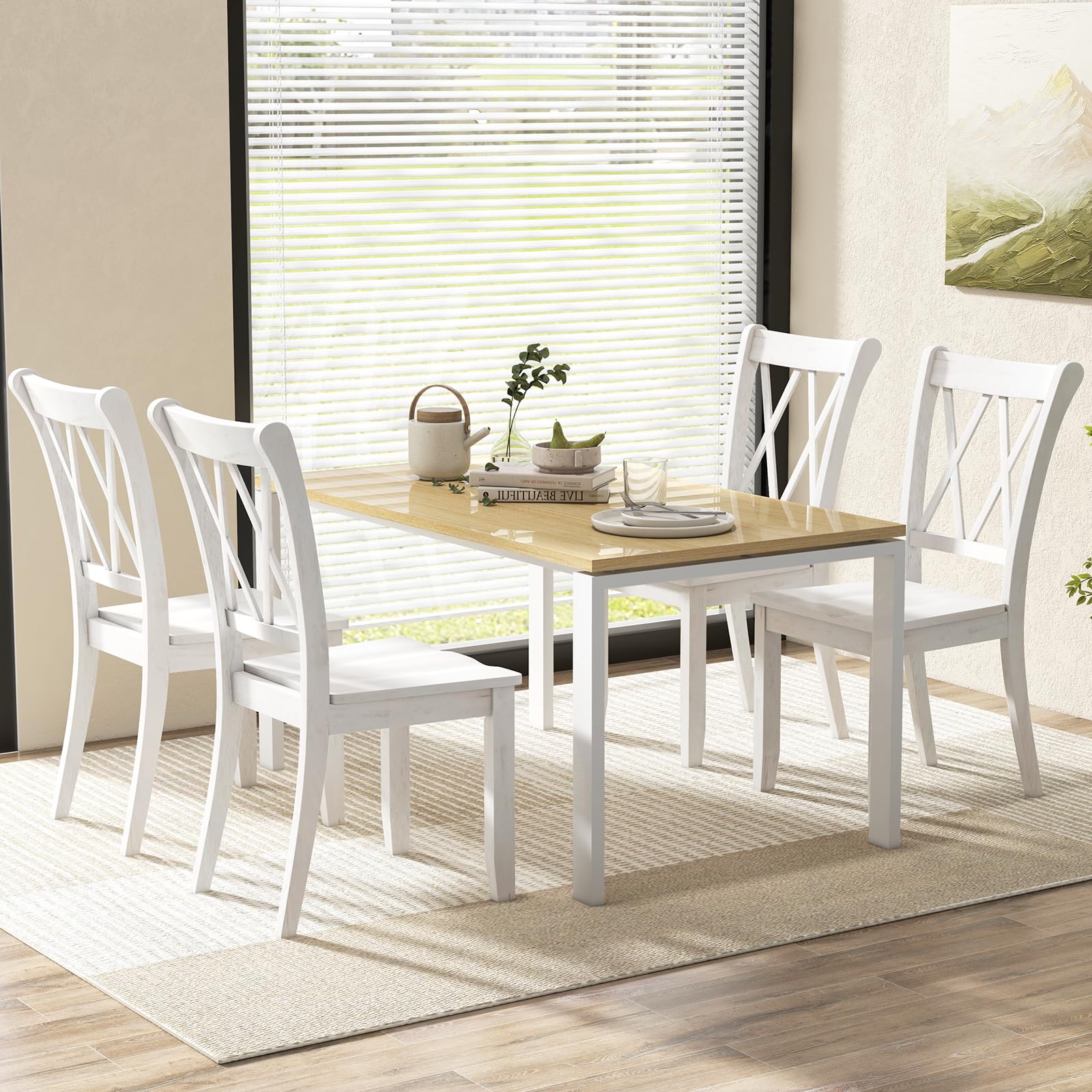 KOMFOTT Set of 2/4 Dining Chairs, Rubber Wood Dining Room Chair, Farmhouse Dining Side Chairs