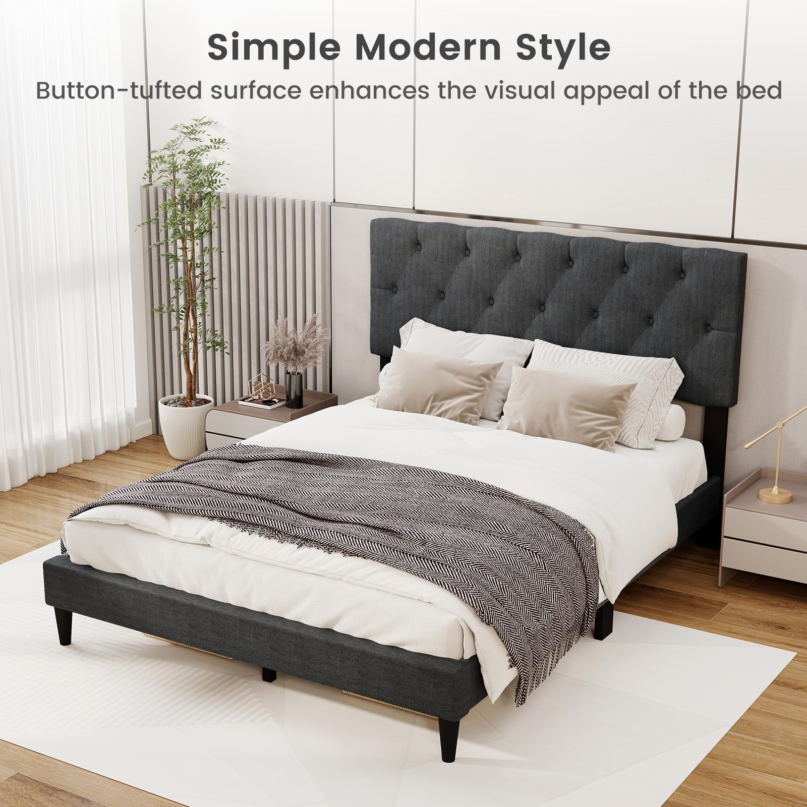 KOMFOTT Upholstered Platform Bed Frame(Diamond Button Tufted)