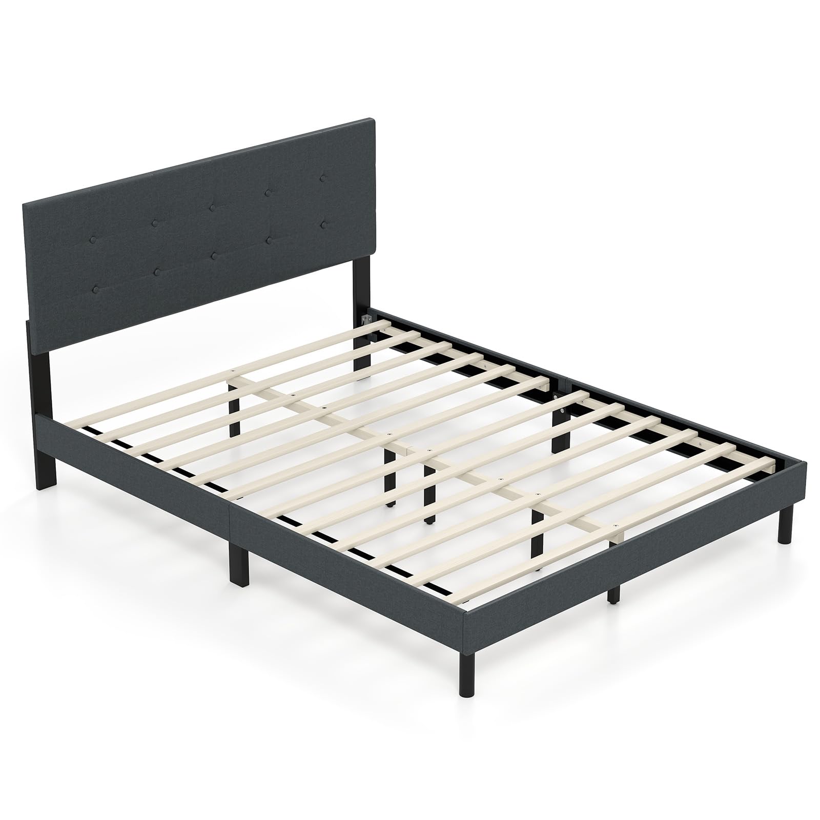 KOMFOTT Queen Size Linen Upholstered Bed Frame with Tufted Headboard