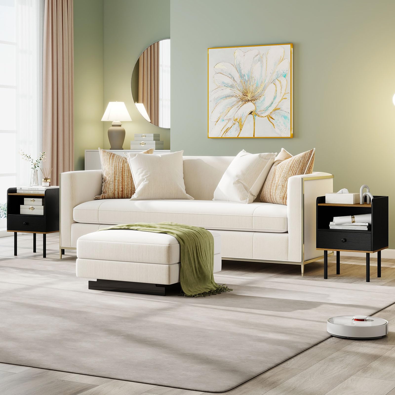 KOMFOTT Nightstand with Drawer 3-Tier Sofa Side Table