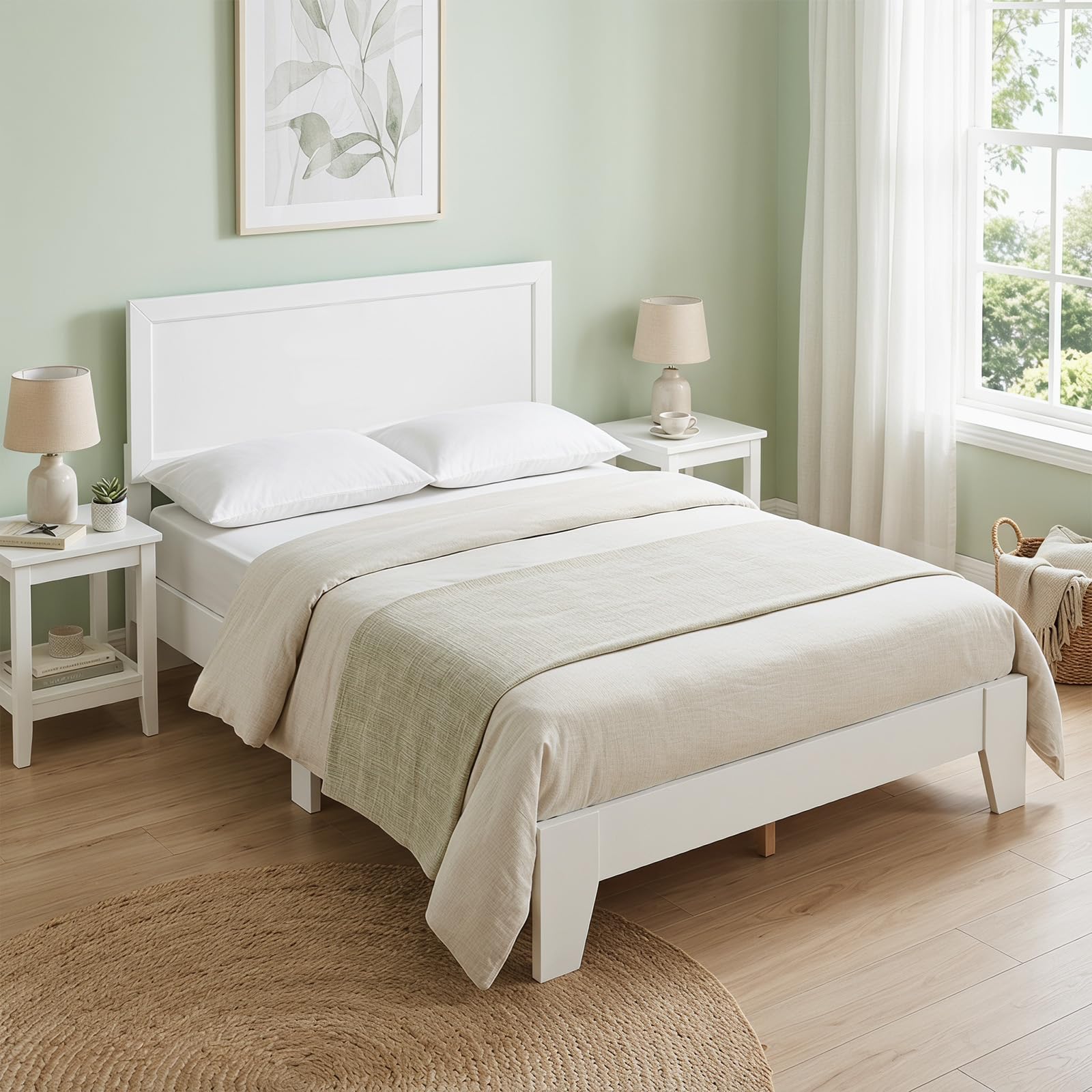KOMFOTT Full/Twin Size Bed Frame Modern Platform Bed with Headboard