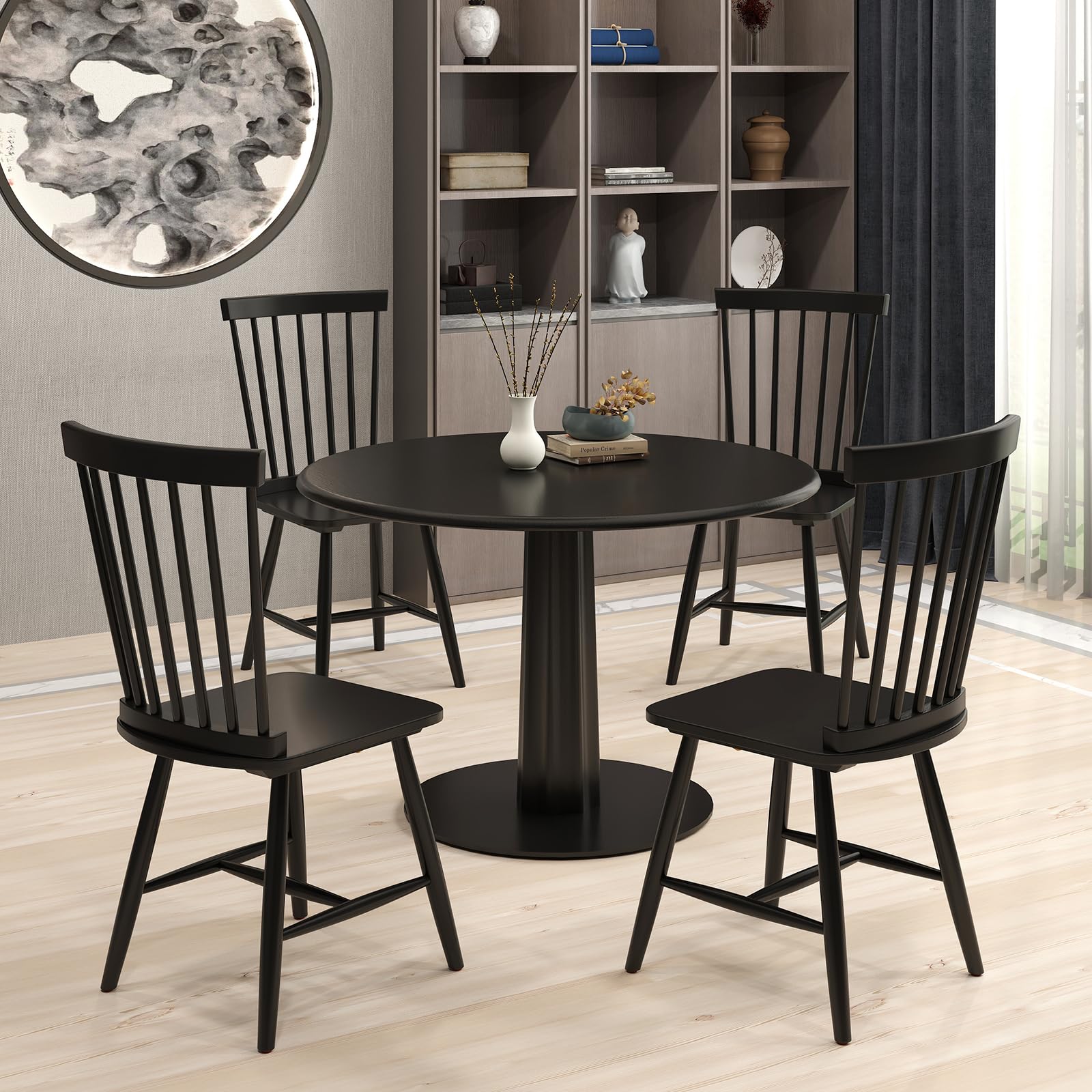 KOMFOTT Windsor Dining Chairs Set of 2/4 with Wide Seat & Spindle Back