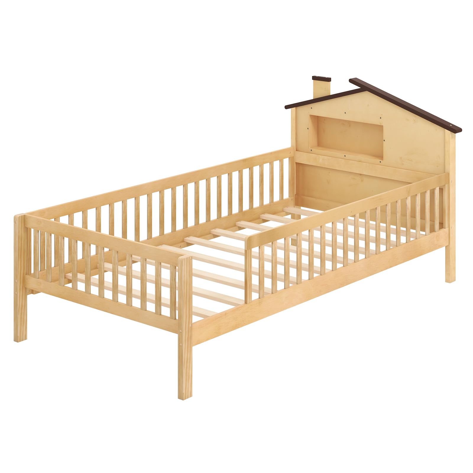 KOMFOTT Twin Size Bed Frame with House Shaped Headboard