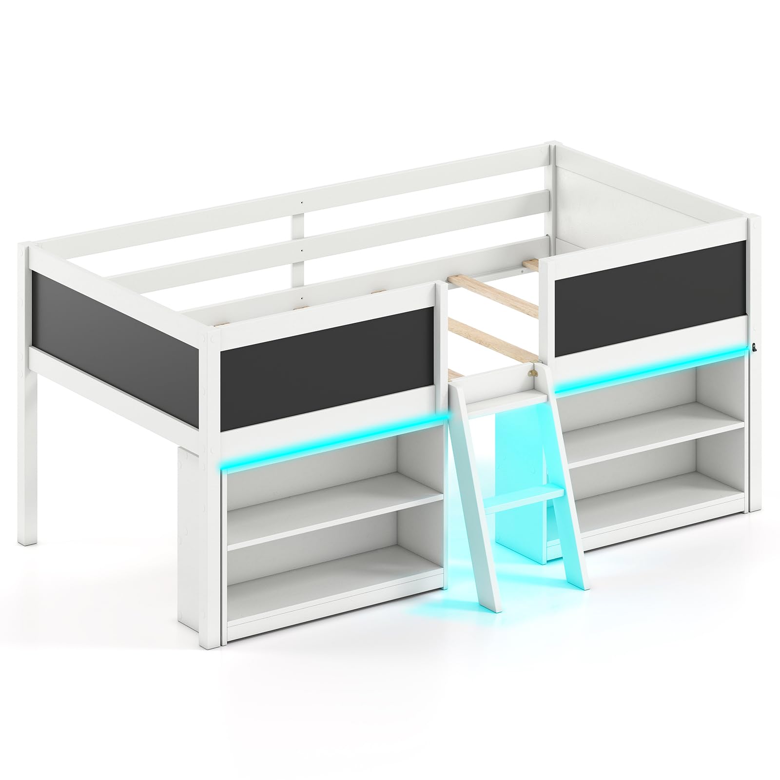 KOMFOTT Twin Size Low Loft Bed with LED Lights