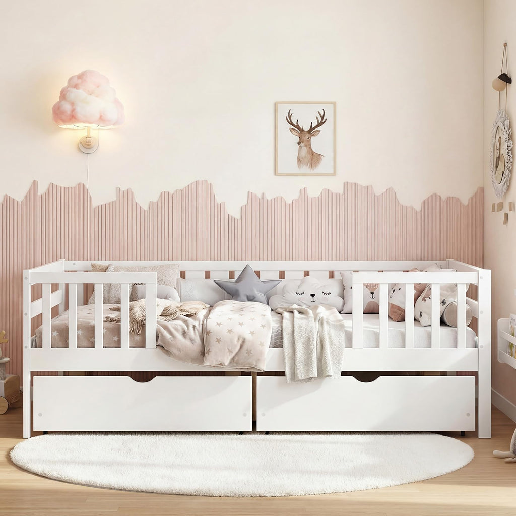 Bed Frame With Rails KOMFOTT Full Bed Frame with Rails, Side Shelf & 2 Storage Drawers