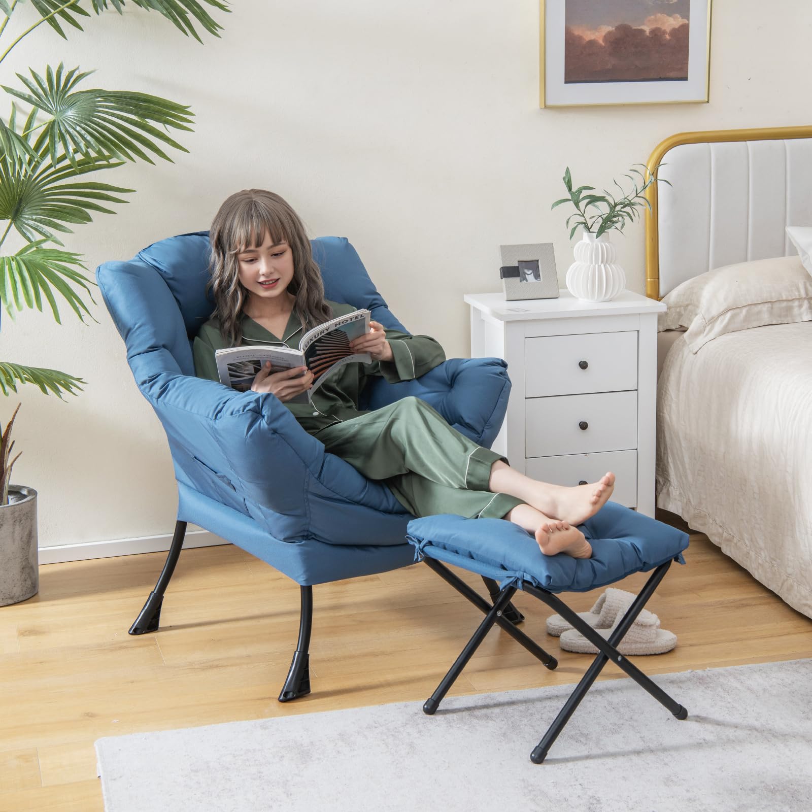 KOMFOTT Lazy Sofa Chair with Ottoman, Upholstered Leisure Lounge Armch