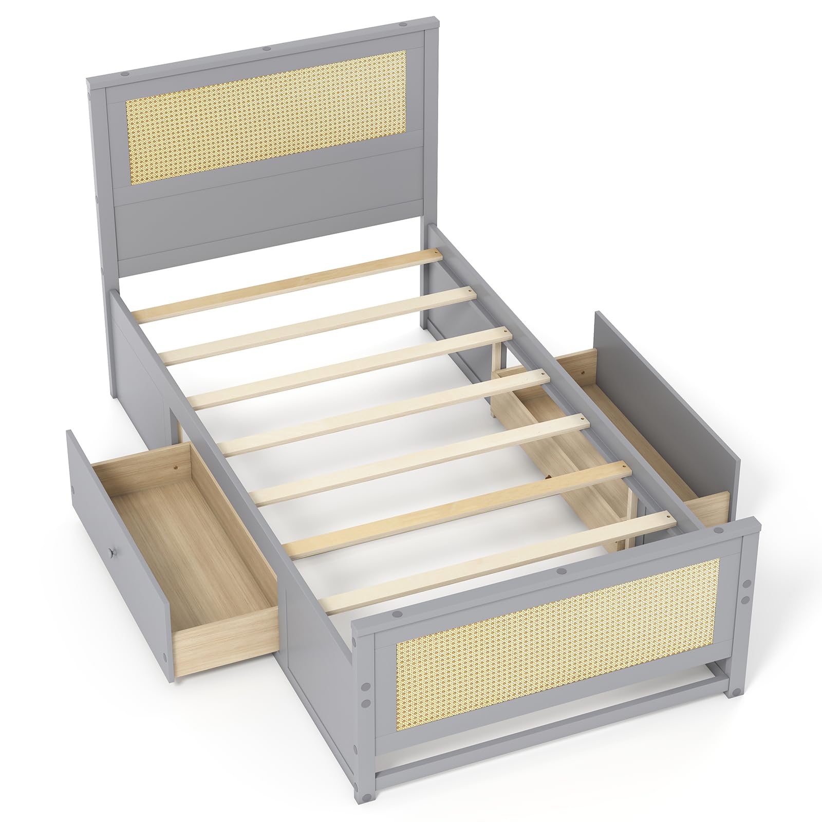 KOMFOTT Rattan Bed Frame with 2 Storage Drawers