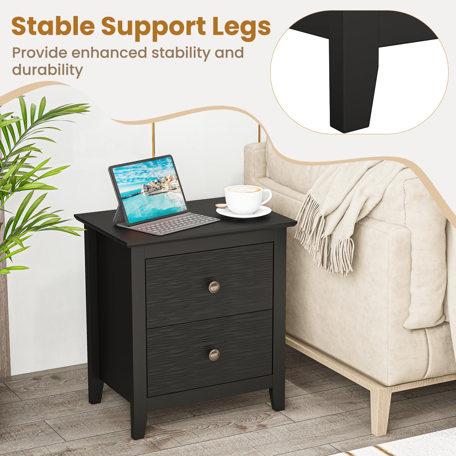 KOMFOTT 2 Drawers Nightstand Set of 1/2（20" x 14.5" x 22"）