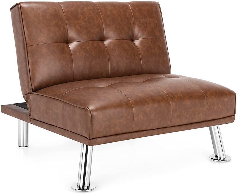 PU Leather 34 Inch Length Convertible Futon Single Sofa Chair