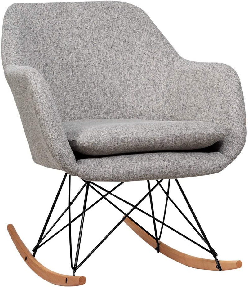 Accent Rocking Chair with Cushion | Upholstered Rocking Arm Chair (Grey)