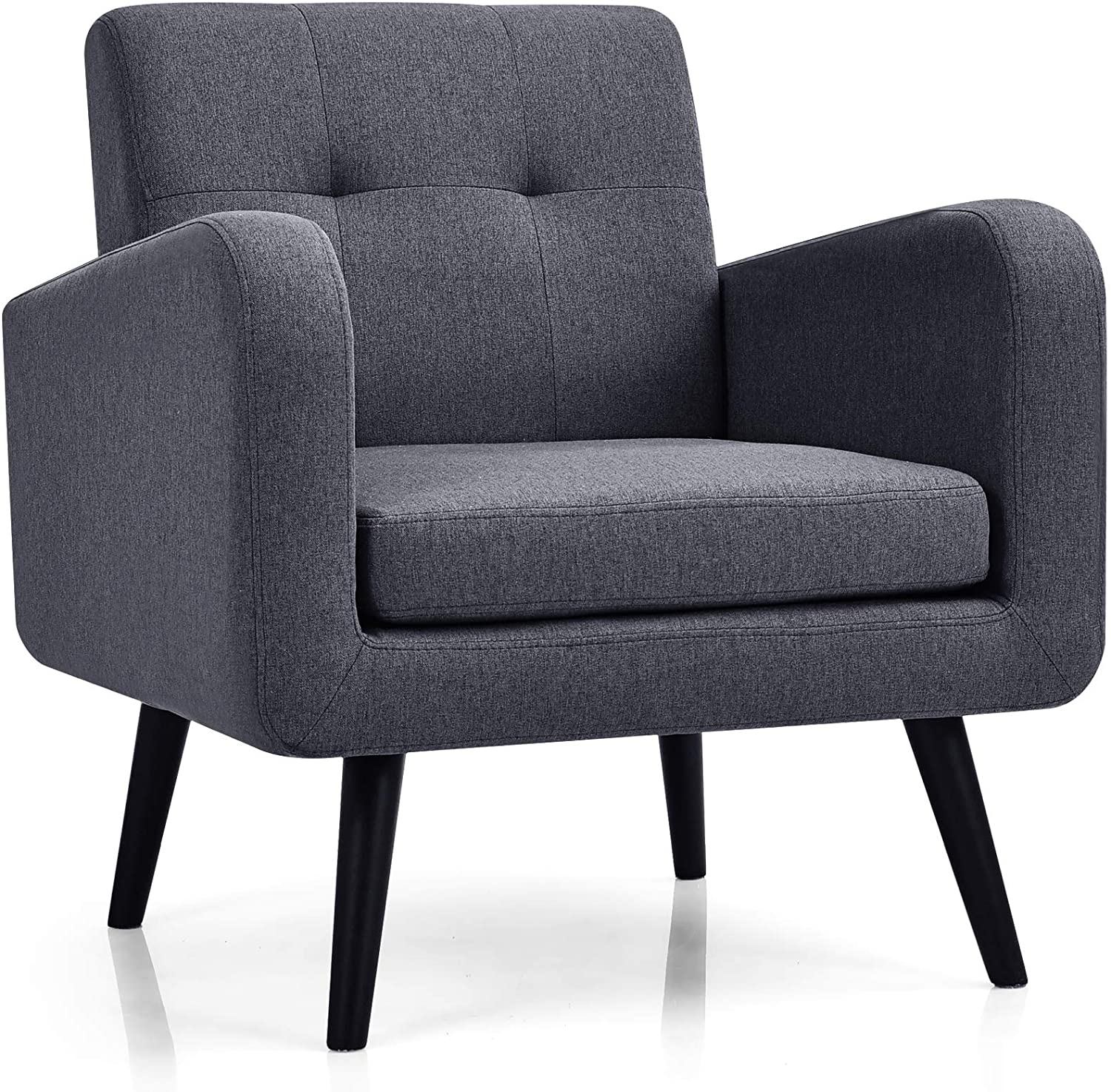 KOMFOTT Modern Upholstered Accent Chair w/ Rubber Wood Legs | Linen Fabric Single Sofa
