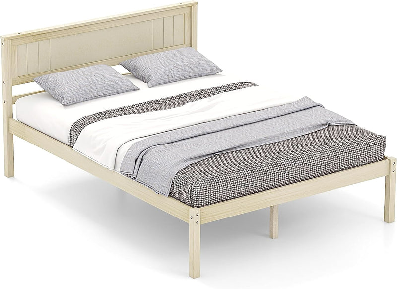 KOMFOTT Wood Platform Bed Frame with Headboard, Solid Wood Bed Frame with Slat Support (Full)