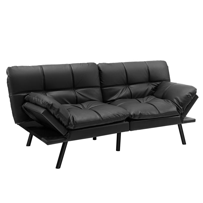 KOMFOTT Futon Sofa Bed, Faux Leather Memory Foam Convertible Futon Couch with Adjustable Backrest & Armrests