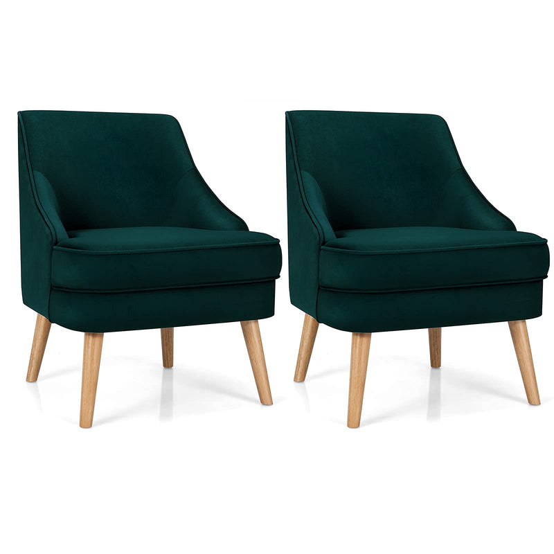 Velvet Accent Chair, Mid Century Single Sofa Chair w/Rubber Wood Legs, Comfy Slipper Chair