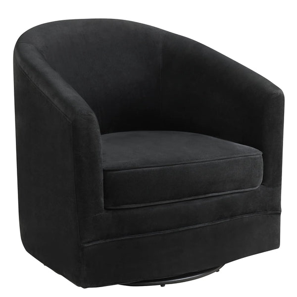 Velvet Round Barrel Chair with 360-Degree Swivel Metal Base, Black