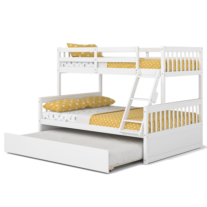 KOMFOTT Wood Twin Over Full Bunk Bed Frame with Solid Pine Wood Frame