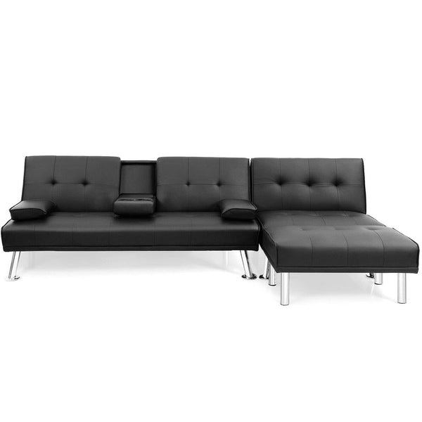 L-Shape 3 Pieces Convertible Sectional Sofa Set with Cup Holders and Ottoman