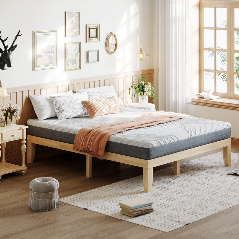 KOMFOTT Bed with 8-Inch Mattress, Solid Wood Platform Bed Frame with Cooling-Gel Memory Foam Mattress
