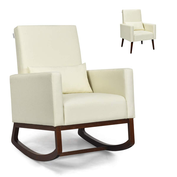 Wooden Tapered & Rocking Dual Legs Multifunctional Upholstered Accent Chair | Rocking Chair