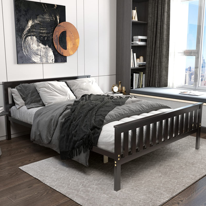 Full/Queen/Twin Bed Frame, Wood Platform Bed with Headboard, 12 Inch