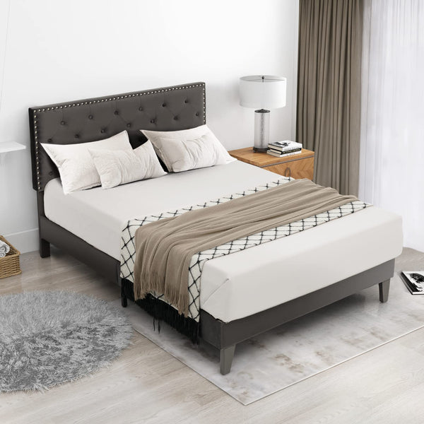 KOMFOTT Upholstered Bed Frame Full/Queen Size, Platform Bed Frame