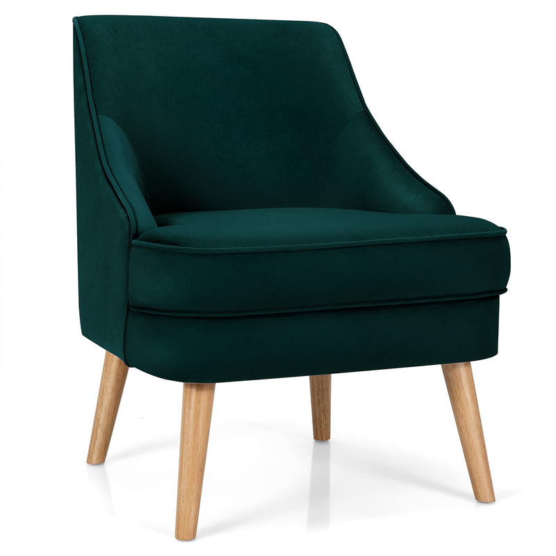 Velvet Accent Chair, Mid Century Single Sofa Chair w/Rubber Wood Legs, Comfy Slipper Chair