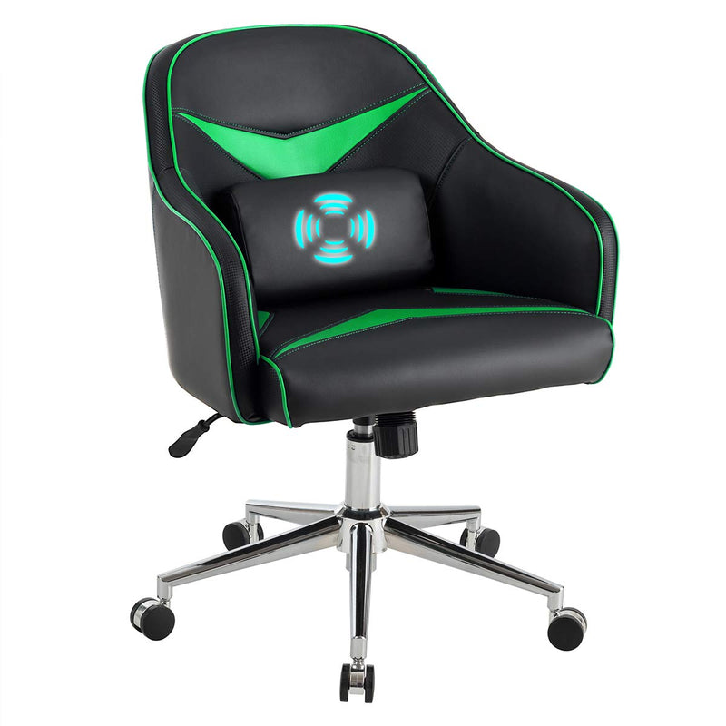 Komfott PU Leather Gaming Chair, Adjustable Height Mid-Back Armchair w/Massage Lumbar Pillow