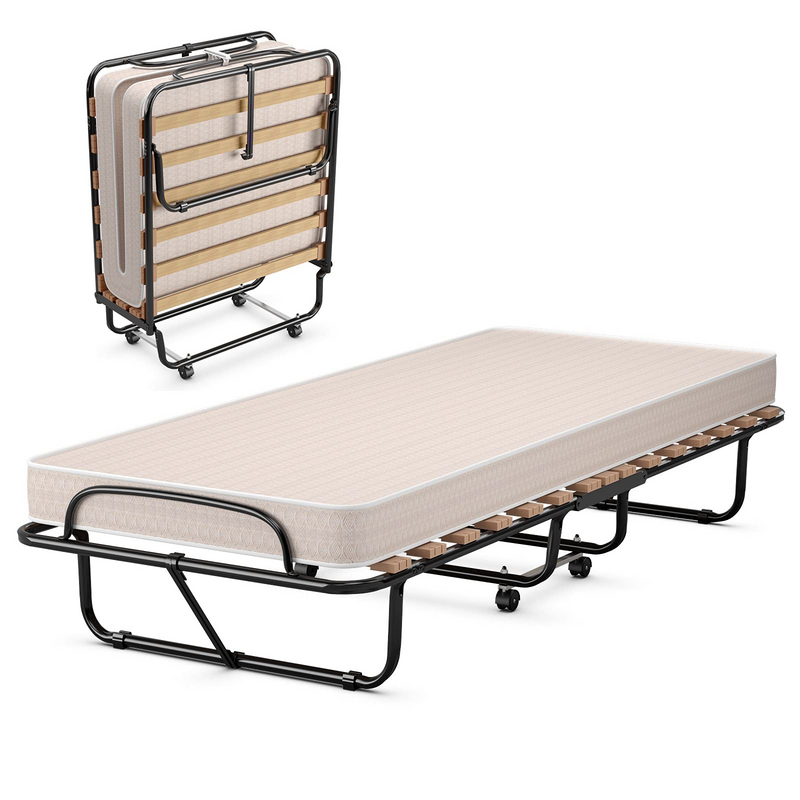 Portable Rollaway Bed with 4" Beige Memory Foam Mattress for Adults and Guests