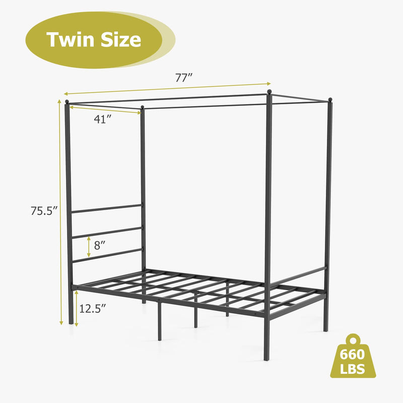 KOMFOTT Metal Canopy Bed Frame Twin/Full/Queen Size, Modern 4 Poster Canopied Platform Bed Frame