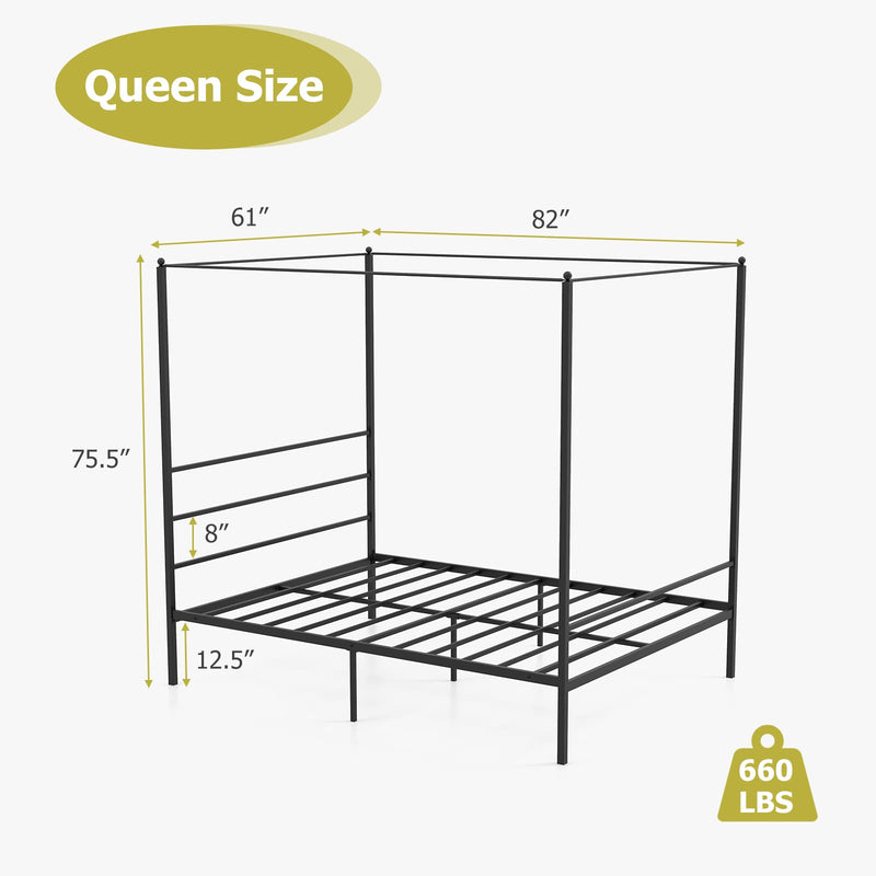 KOMFOTT Metal Canopy Bed Frame Twin/Full/Queen Size, Modern 4 Poster Canopied Platform Bed Frame