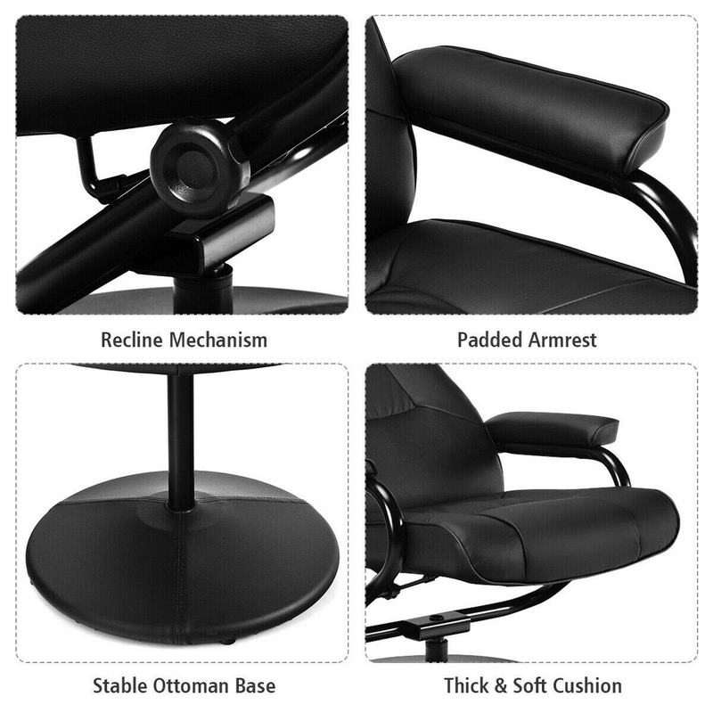 Komfott Recliner Chair w/Ottoman, 360 Degree Swivel PU Leather Armchair w/Footrest