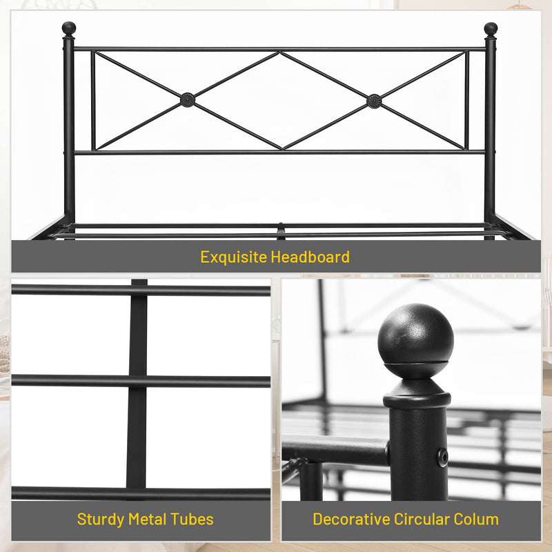 Metal Bed Frame, Headboard & Footboard, Heavy-Duty Steel Slat, Easy Assembly
