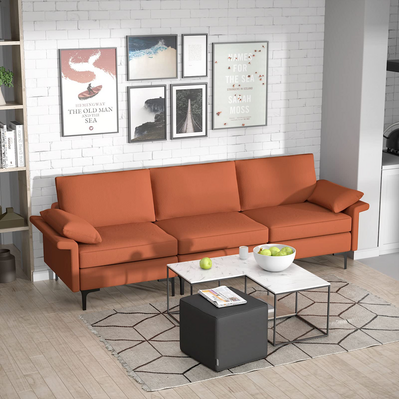 KOMFOTT 100.5 Inch Large Sectional Sofa, 3 Seat Couch with 3-Hole Outlet & 2 USB Ports
