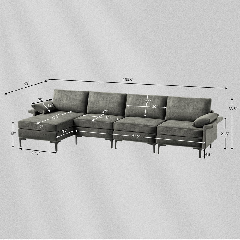 KOMFOTT 130.5 Inch Extra Large Convertible Sectional Sofa, Heavy Duty Steel Frame Modular Sofa Couch for Living Room