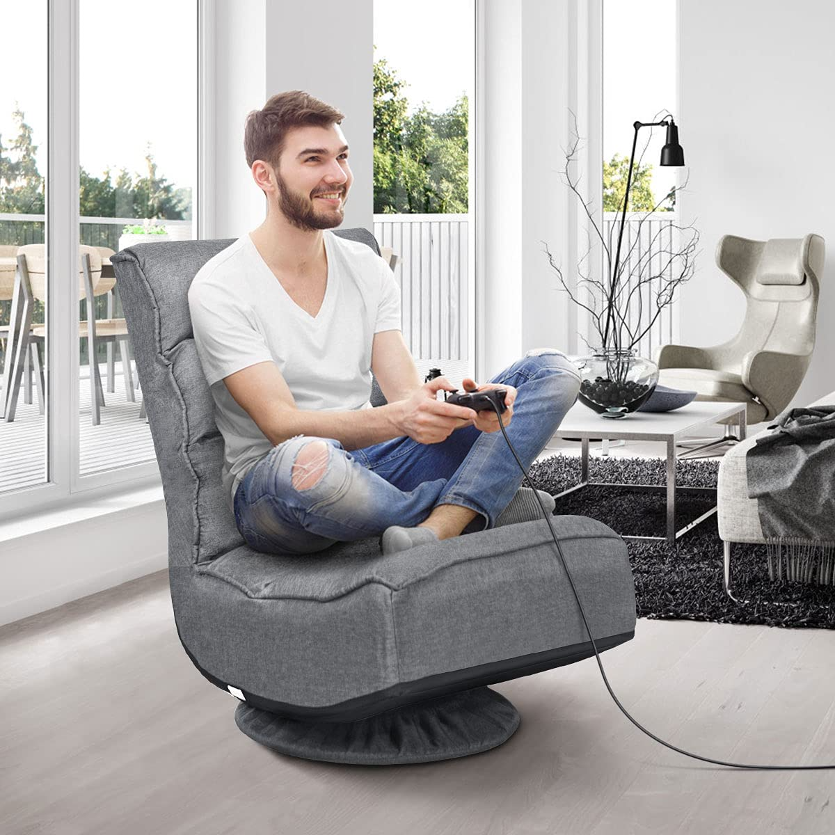 360-Degree Swivel, Adjustable Folding Floor Chair KOMFOTT