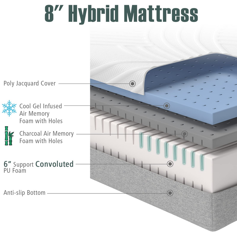 8 Inch Twin XL Bed Mattress，Cool Gel Infusion Memory Foam Mattress for Adjustable Bed