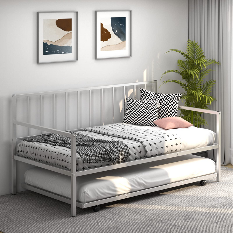 KOMFOTT Twin Daybed with Trundle, Metal Bed Frame with Trundle