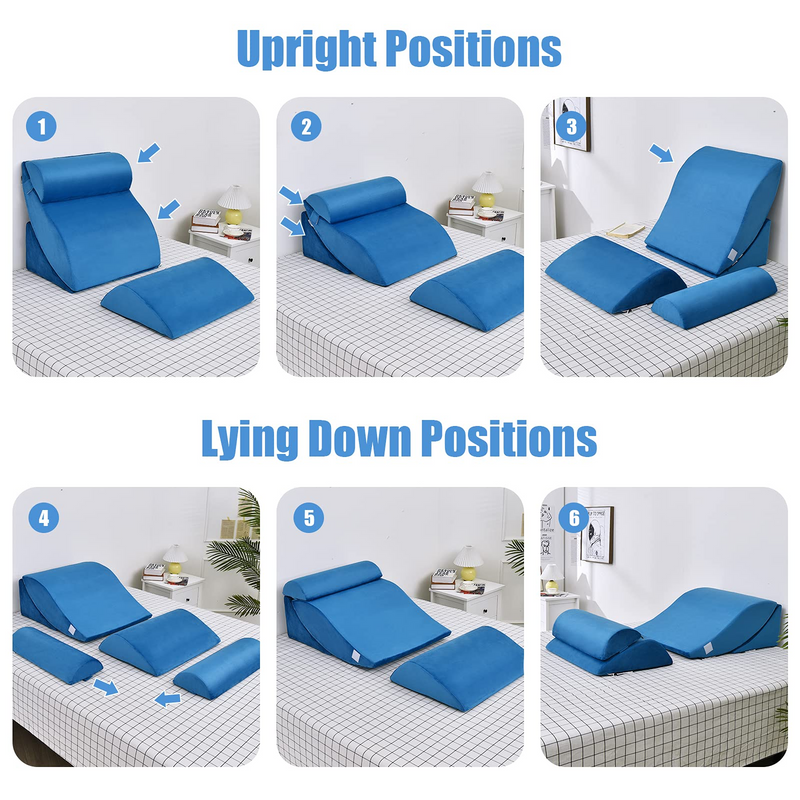 6PCS Orthopedic Bed Wedge Pillow Set Post Surgery Memory Foam for