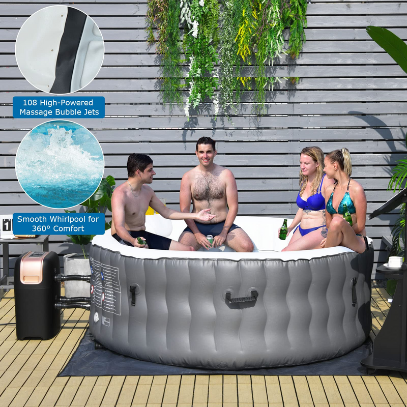 Komfott Hot Tub, 71” x 27” 4 Person Inflatable Hot Tub with 108 Bubble Jets, Air Pump, Filter Cartridge & Cover, Portable Outdoor Blow Up Spa