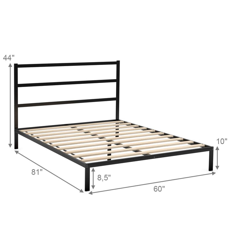 Queen Size Metal Bed Frame with Vintage Headboard