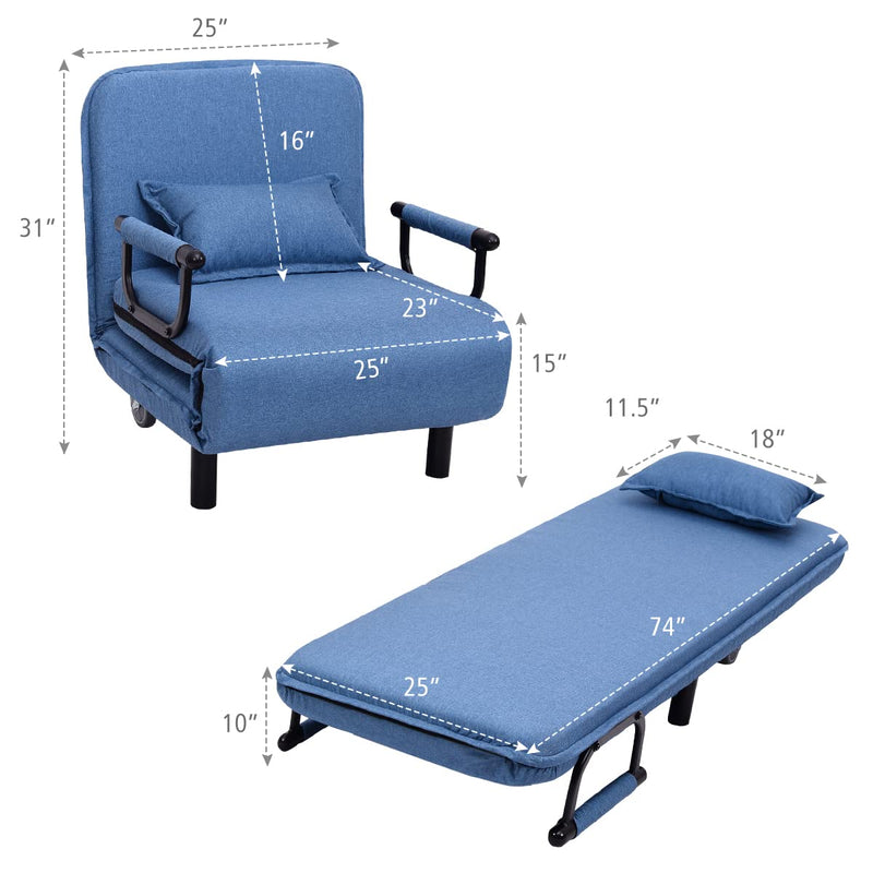 KOMFOTT Convertible Chair Bed, Tri-Fold Sofa Bed with 5-Position Adjustable Backrest & Pillow