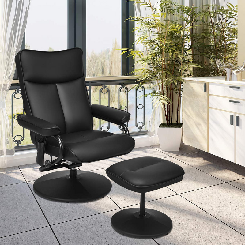 Komfott Massage Swivel Recliner Chair with Footrest Stool Ottoman, PVC Leather Lounge Armchair