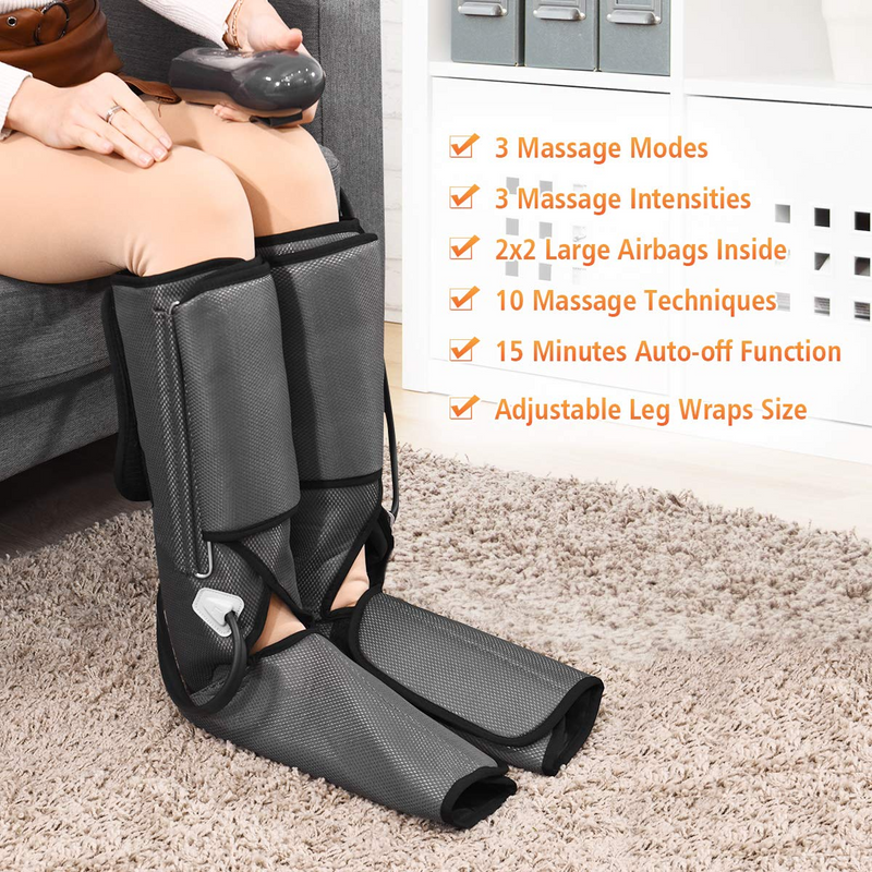 Air Compression Leg Massager Wraps Foot and Calf Massage with Handheld Controller